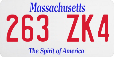 MA license plate 263ZK4