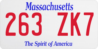 MA license plate 263ZK7
