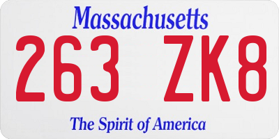 MA license plate 263ZK8