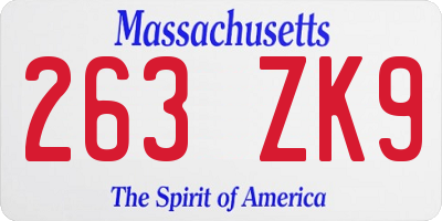 MA license plate 263ZK9