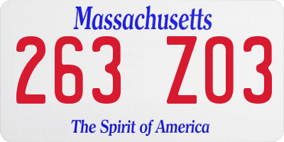 MA license plate 263ZO3