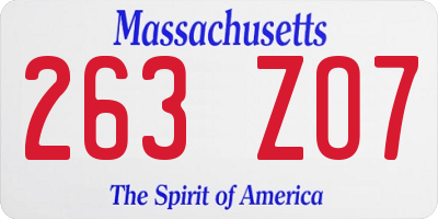 MA license plate 263ZO7