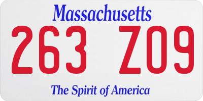MA license plate 263ZO9