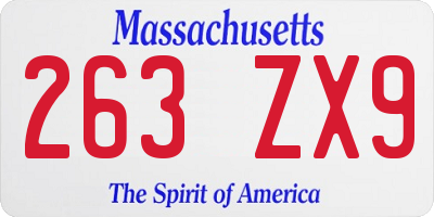 MA license plate 263ZX9