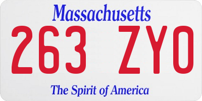 MA license plate 263ZY0