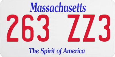 MA license plate 263ZZ3