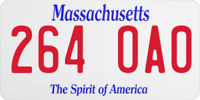 MA license plate 264OA0