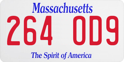 MA license plate 264OD9