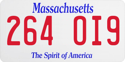 MA license plate 264OI9