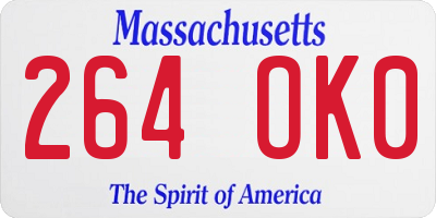 MA license plate 264OK0