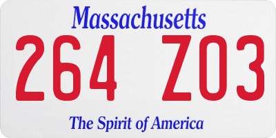 MA license plate 264ZO3