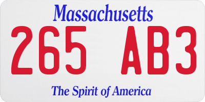 MA license plate 265AB3