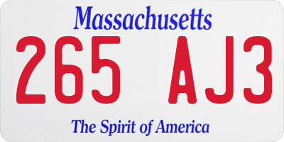 MA license plate 265AJ3