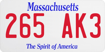 MA license plate 265AK3