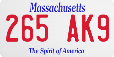 MA license plate 265AK9