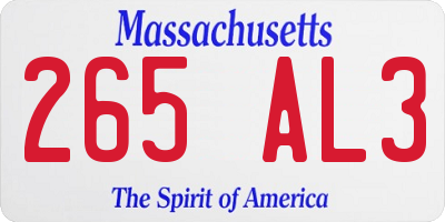MA license plate 265AL3