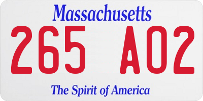 MA license plate 265AO2