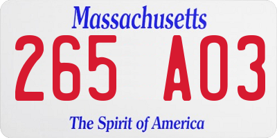 MA license plate 265AO3