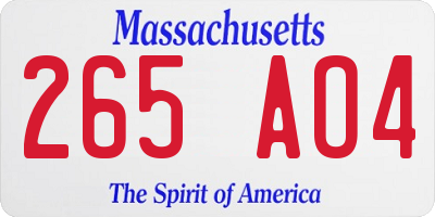 MA license plate 265AO4