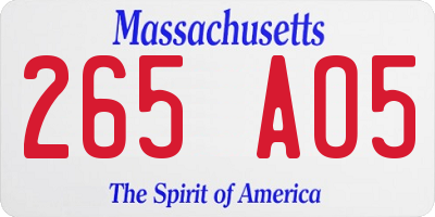 MA license plate 265AO5
