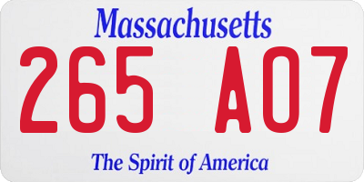 MA license plate 265AO7