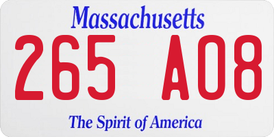 MA license plate 265AO8