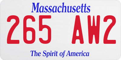 MA license plate 265AW2