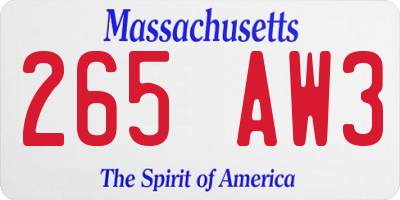 MA license plate 265AW3