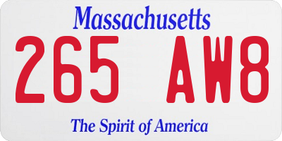 MA license plate 265AW8