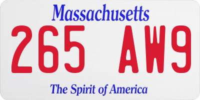 MA license plate 265AW9