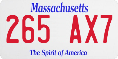 MA license plate 265AX7