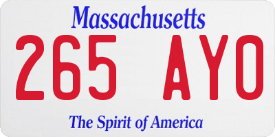 MA license plate 265AY0