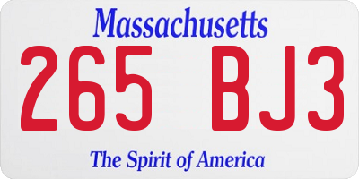 MA license plate 265BJ3