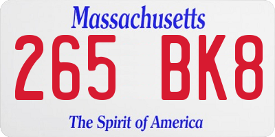 MA license plate 265BK8