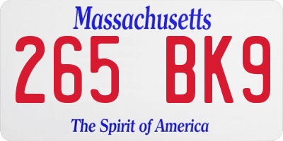 MA license plate 265BK9