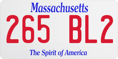 MA license plate 265BL2