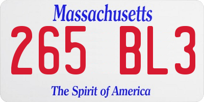 MA license plate 265BL3
