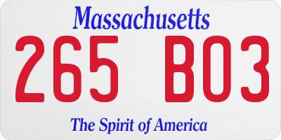 MA license plate 265BO3