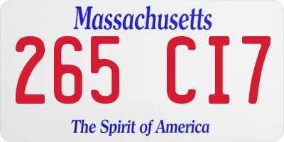 MA license plate 265CI7