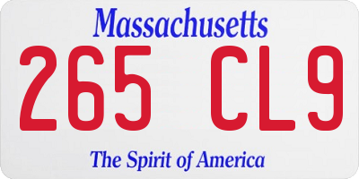 MA license plate 265CL9