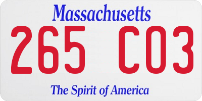 MA license plate 265CO3