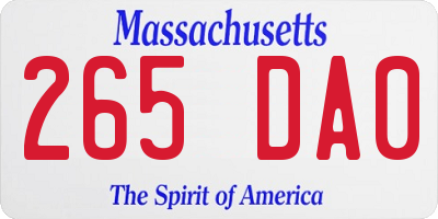 MA license plate 265DA0