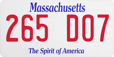 MA license plate 265DO7