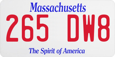 MA license plate 265DW8