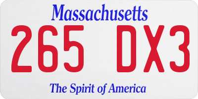 MA license plate 265DX3