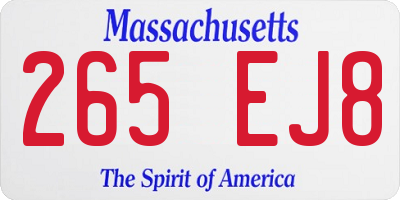 MA license plate 265EJ8