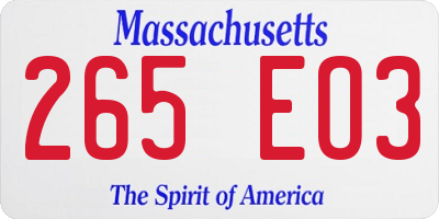 MA license plate 265EO3