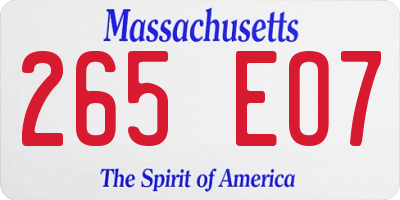 MA license plate 265EO7