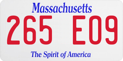 MA license plate 265EO9