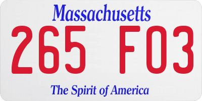 MA license plate 265FO3